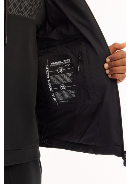 Erkek Siyah Kapüşonlu Kaz Tüyü Su İtici Rüzgar Geçirmez -10°C Dayanıklı Şişme Mont A52Y6067