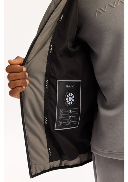 Erkek Koyu Gri Kapüşonlu Su İtici Rüzgar Geçirmez -10°C Dayanıklı Şişme Mont A52Y6150