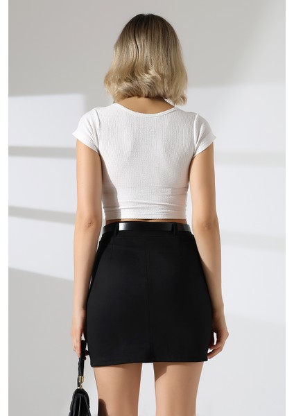 Mini Süet Etek Kemerli
