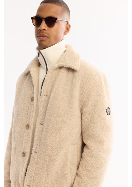 Erkek Bej Klasik Yaka Rüzgar Geçirmez -4 Dereceye Dayanıklı Peluş Regular Fit Mont A52Y6111