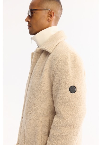 Erkek Bej Klasik Yaka Rüzgar Geçirmez -4 Dereceye Dayanıklı Peluş Regular Fit Mont A52Y6111