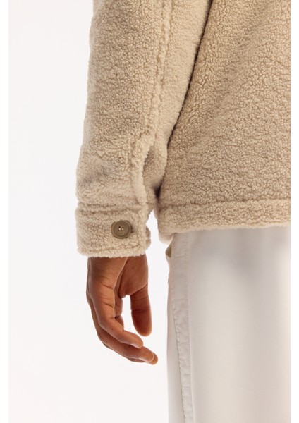 Erkek Bej Klasik Yaka Rüzgar Geçirmez -4 Dereceye Dayanıklı Peluş Regular Fit Mont A52Y6111