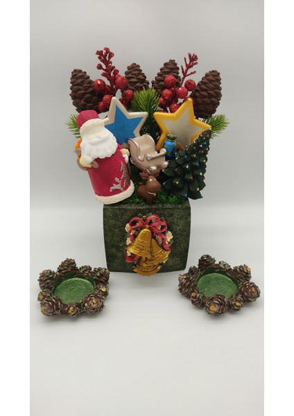Yılbaşı Temalı Saksı ve Tealight Mumluk Set modelleri
