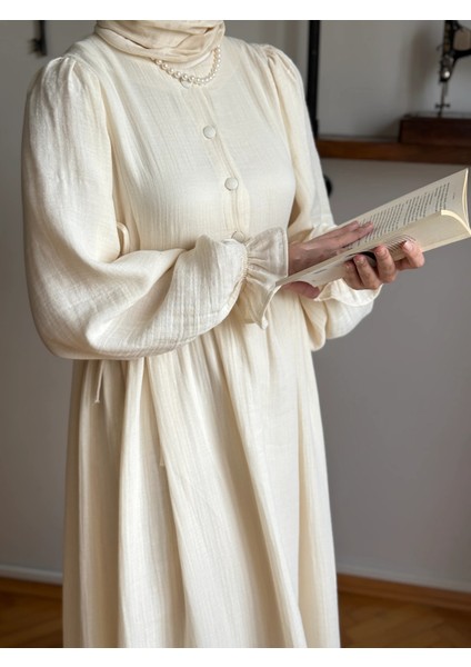 Yarımpat Yandan Bağlamalı Müslin Elbise 1004