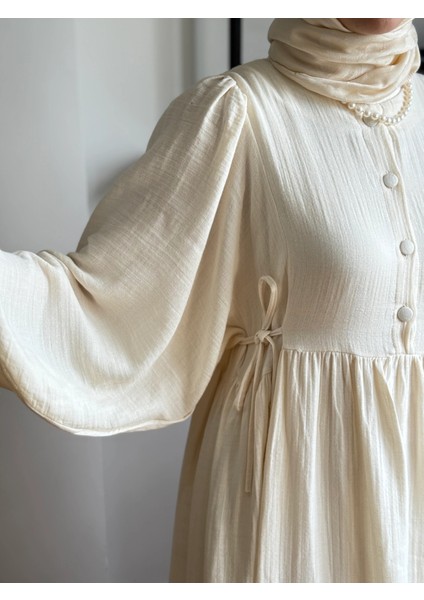Yarımpat Yandan Bağlamalı Müslin Elbise 1004 modelleri