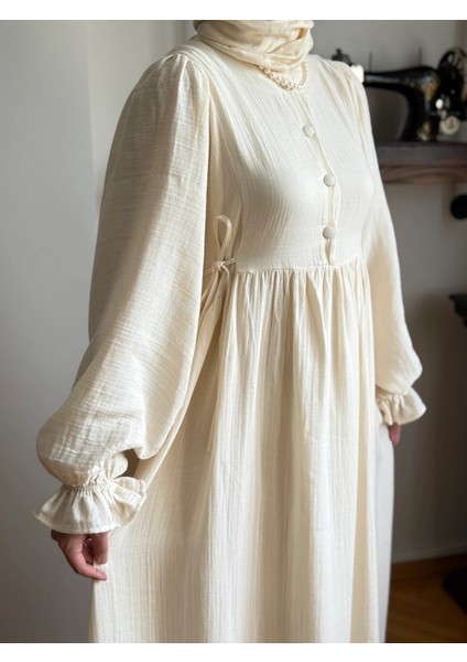 Yarımpat Yandan Bağlamalı Müslin Elbise 1004