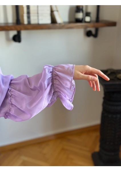 Reglan Kol Büzgülü Şifon Elbise 1005 modelleri