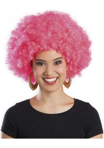 Pembe Renk Kıvırcık Afro Bonus Peruk
