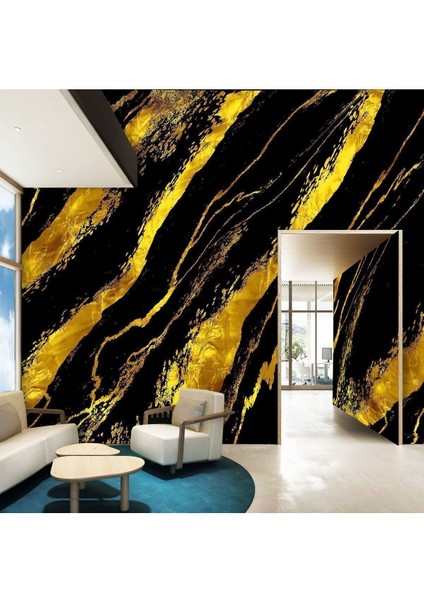 Duvar Kağıdı Siyah Gold Desenli Isı ve Ses Yalıtımlı Sağlıklı Tekstil Duvar Kağıdı