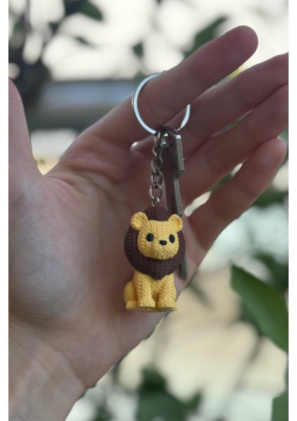 Aslan Anahtarlık – Sarı Renkli Örgü Desenli Sert Figür | Amigurumi Tarzı Sevimli Aksesuar modelleri