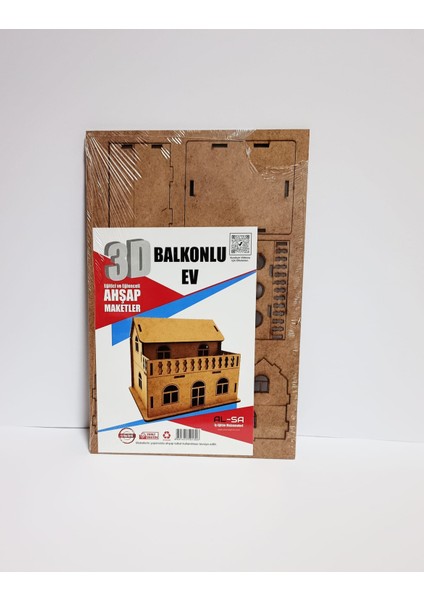 3D Ahşap Maket Balkonlu Ev