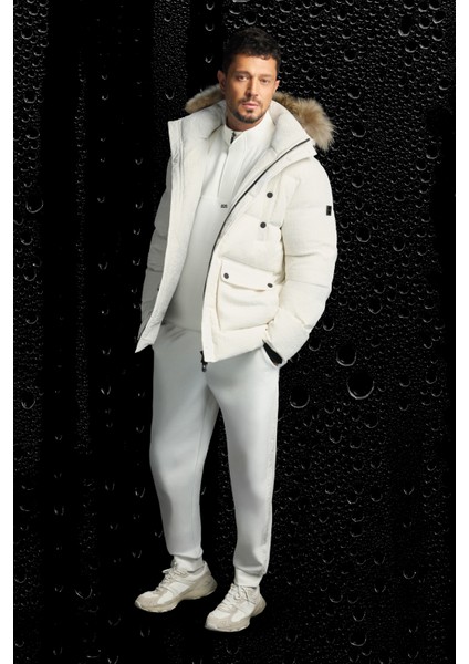 Erkek Ekru Beli Lastikli Bağcıklı Pamuklu Bi-Stretch Regular Fit Eşofman Altı A52Y3402