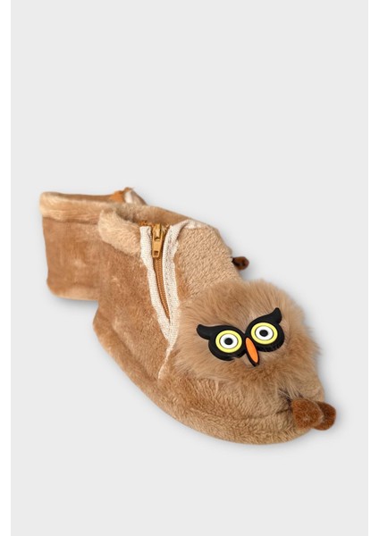 Çocuk Sevimli Baykuş Figürlü Panduf Vizon modelleri