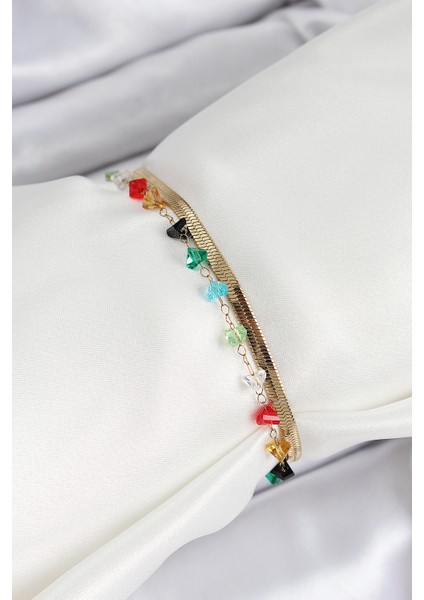 316L Çelik Gold Renk Kristal Karışık Renkli Taşlı 2'li Kadın Bileklik - Lisinya fiyatları