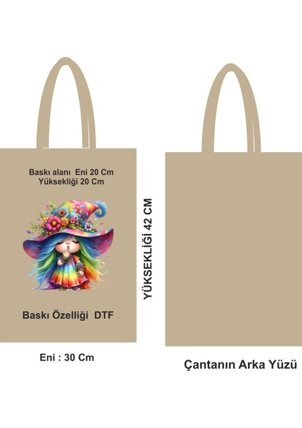 Dtf Baskılı Pamuk Ham Bez Poşet 30X42 cm 46 Tel Saplı