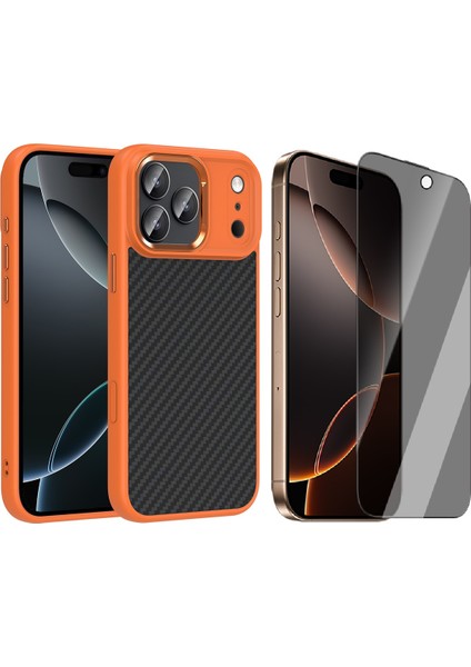 iPhone 17 Pro Max Kılıf M-Safe Şarj Özellikli Karbon Fiber Görünümlü Zore Truva Silikon Kapak + Hayalet Ekran Koruyucu