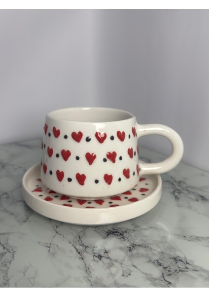 Seramik El Yapımı Kalp Desenli Bardak