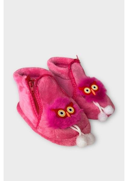 Çocuk Sevimli Baykuş Figürlü Panduf Fuşya