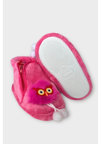 Çocuk Sevimli Baykuş Figürlü Panduf Fuşya