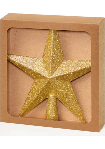 Altın Renk Yılbaşı Çam Tepeliği 19 cm – Simli Yıldız Ağaç Süsü