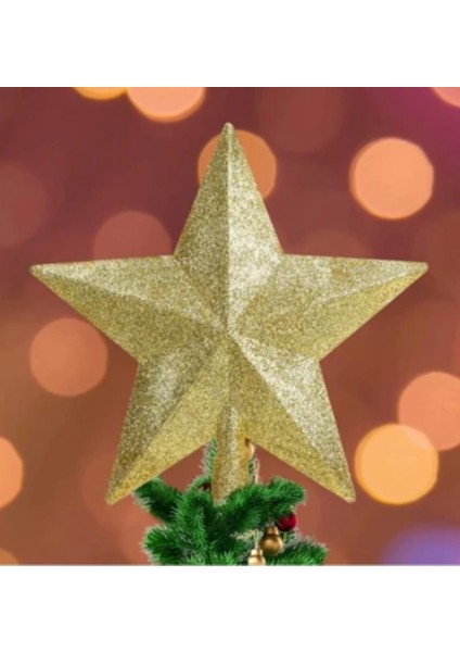 Altın Renk Yılbaşı Çam Tepeliği 19 cm – Simli Yıldız Ağaç Süsü fiyatları