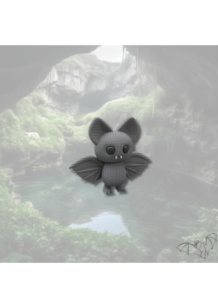 Gri Yarasa Anahtarlık | Sert Plastik Amigurumi Örgü Desenli Figür | Dekoratif Çanta ve Anahtar Süsü