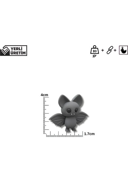 Gri Yarasa Anahtarlık | Sert Plastik Amigurumi Örgü Desenli Figür | Dekoratif Çanta ve Anahtar Süsü fırsatları