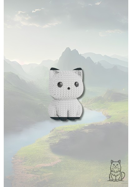 Scottish Kedi Anahtarlık – Örgü Desenli Sert Figür | Amigurumi Tarzı Hediyelik Aksesuar