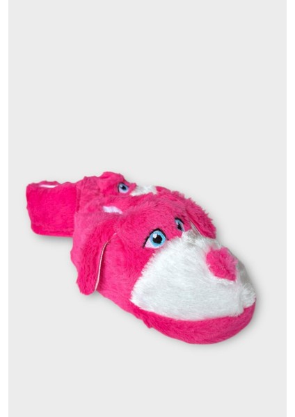 Unisex Sevimli Köpek Figürlü Kaymaz ve Ses Yapmaz Taban Ev Panduf Fuşya
