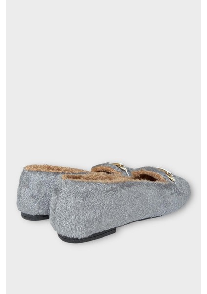 Yumuşak Peluş Ses Yapmaz Hafif Taban Kadın Ev Babeti Panduf Gri