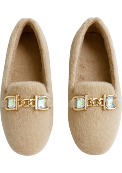 Yumuşak Peluş Ses Yapmaz Hafif Taban Kadın Ev Babeti Panduf Bej fiyatları