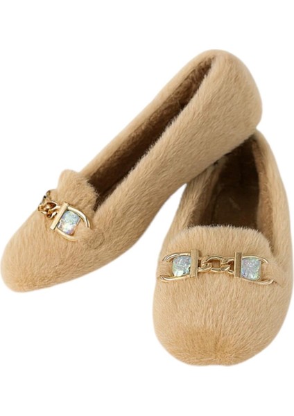 Yumuşak Peluş Ses Yapmaz Hafif Taban Kadın Ev Babeti Panduf Bej modelleri