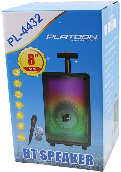 Bluetooth Mikrofon - Kumandalı Speaker Işıklı 2400MAH 256X228X421MM 20W - 100HZ-20KHZ - 85DB PL-4432 (4989)