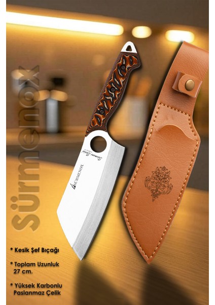 Sürmene Serisi K Şef Mutfak Şef Bıçağı Bıçak Kamp Bıçağı Deri Kılıflı Kahve Verzalit Sap HDS-126 fiyatları
