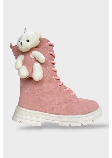 Ayıcıklı Fermuarlı Soğuk Geçirmez Günlük Kız Çocuk Botu Pudra