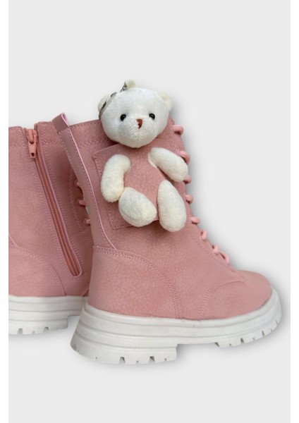 Ayıcıklı Fermuarlı Soğuk Geçirmez Günlük Kız Çocuk Botu Pudra indirimleri