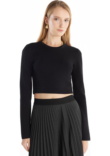 Bisiklet Yaka Standart Düz Siyah Kazak Kadın TBWRKW1045