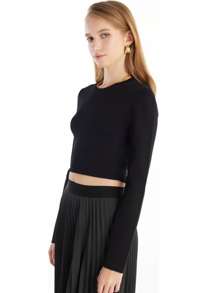 Bisiklet Yaka Standart Düz Siyah Kazak Kadın TBWRKW1045 modelleri