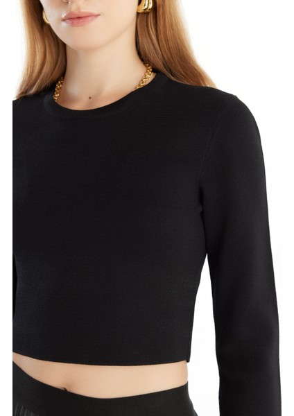 Bisiklet Yaka Standart Düz Siyah Kazak Kadın TBWRKW1045 indirimleri