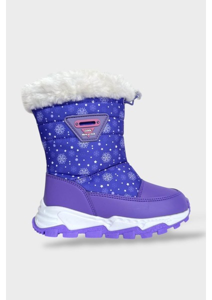 Su Itici Ayarlı Bağcıklı Kürklü Kız Çocuk Botu Lila