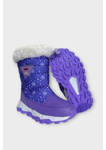 Su Itici Ayarlı Bağcıklı Kürklü Kız Çocuk Botu Lila