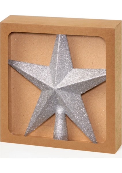 Gümüş Renk Yılbaşı Çam Tepeliği 19 cm – Parlak Simli Yıldız Ağaç Süsü