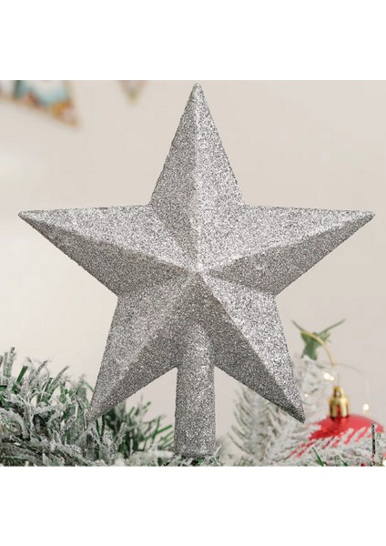Gümüş Renk Yılbaşı Çam Tepeliği 19 cm – Parlak Simli Yıldız Ağaç Süsü fiyatları
