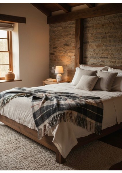 Erdilhome Ekose Yün Scotch Çift Kişilik Battaniye Antrasit