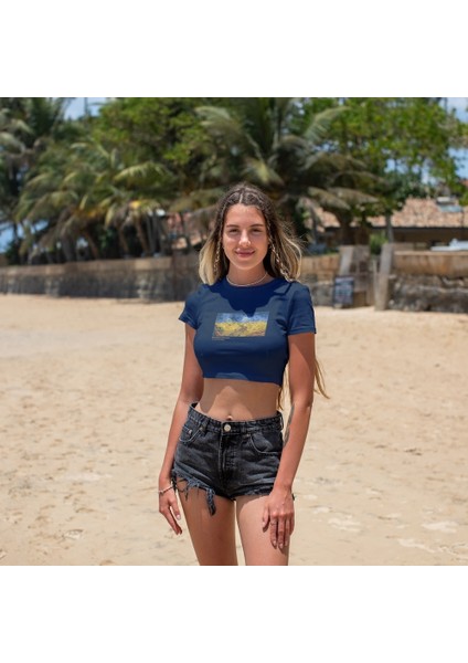 Buğday Tarlası ve Kargalar Crop Tişört - Lacivert fiyatları
