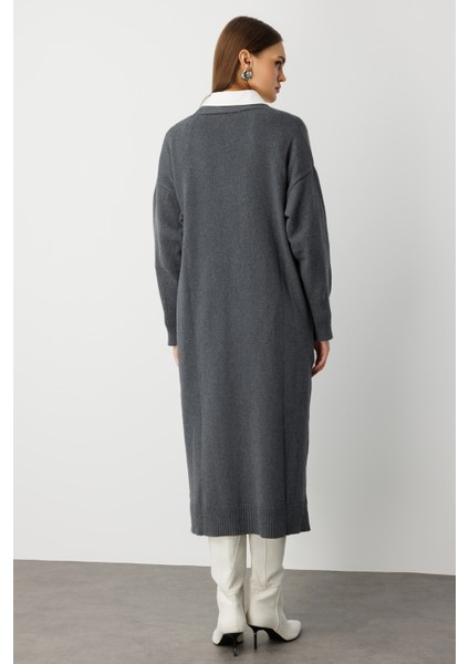 Oversize V Yaka Uzun Gri Triko Hırka fırsatları