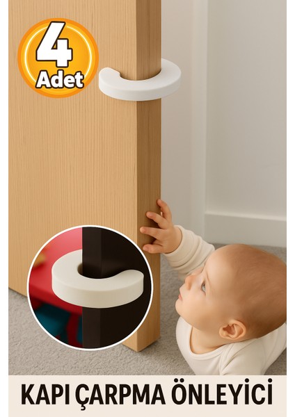 Kapı Çarpma Önleyici 4’lü Set – Bebek Güvenlik Köpük Kapı Stoperi, Parmak Koruyucu