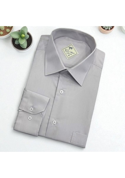 Klasik %100 Cotton Uzun Kollu Terletmeyen Kışlık Flanel Kumaş Gri Gömlek (Regular Kalıp) fiyatları