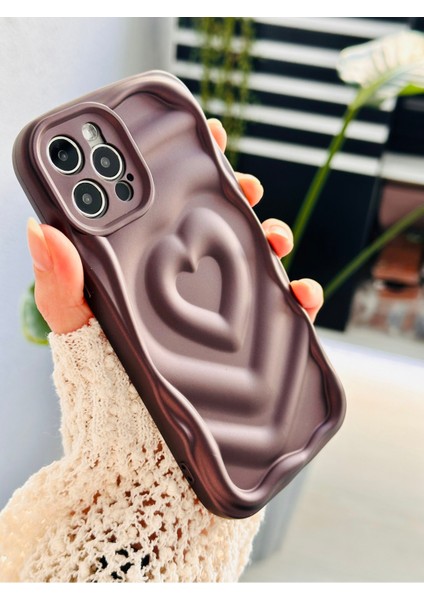 Iphone 12 Pro Uyumlu 3D Kabartma Mat Kalp Silikon Kılıf