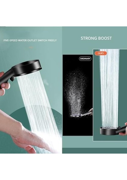 Glee Turbo 5 Fonksiyonlu Mafsallı Duş Seti - Örgülü Hortum ve Askılık (Siyah) modelleri